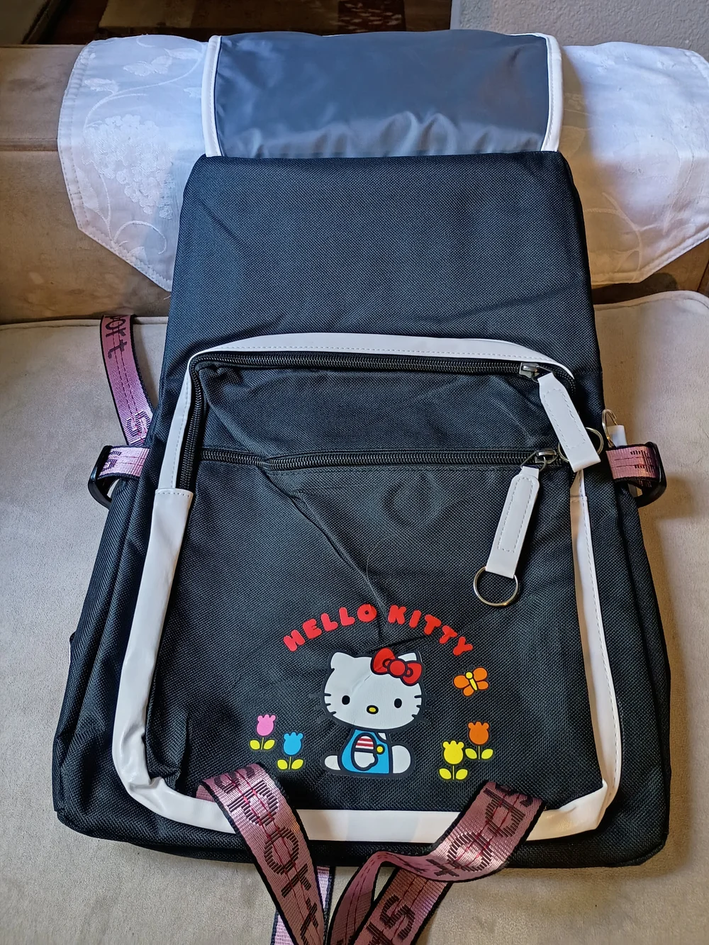 New Hello Kitty Black Backpack with White Trim and Pink Accents